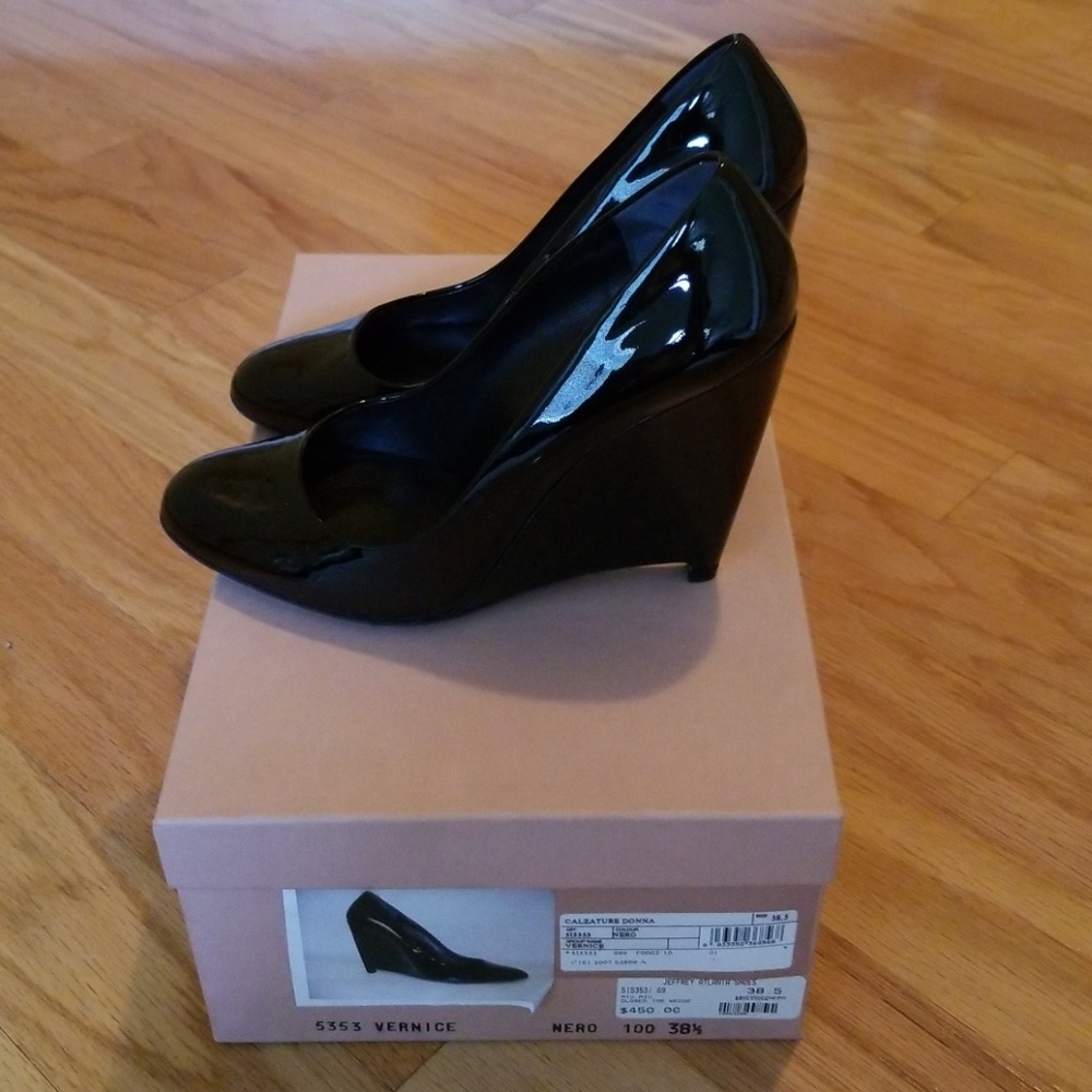Miu Miu black patent leather wedges